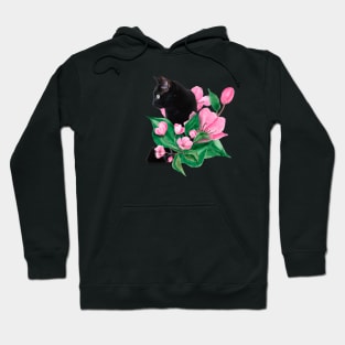 Black cat in cherry blossom Hoodie